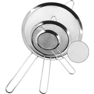 Anaeat Fine Mesh Strainers - Premium Stainless Steel Colander Sieve Sifters, with Durable Mesh and Sturdy Handle, Excellent for Sifting Dry ingredients, Flour, Pastas, Rice, Tea (3.15"+5.5"+7.87")