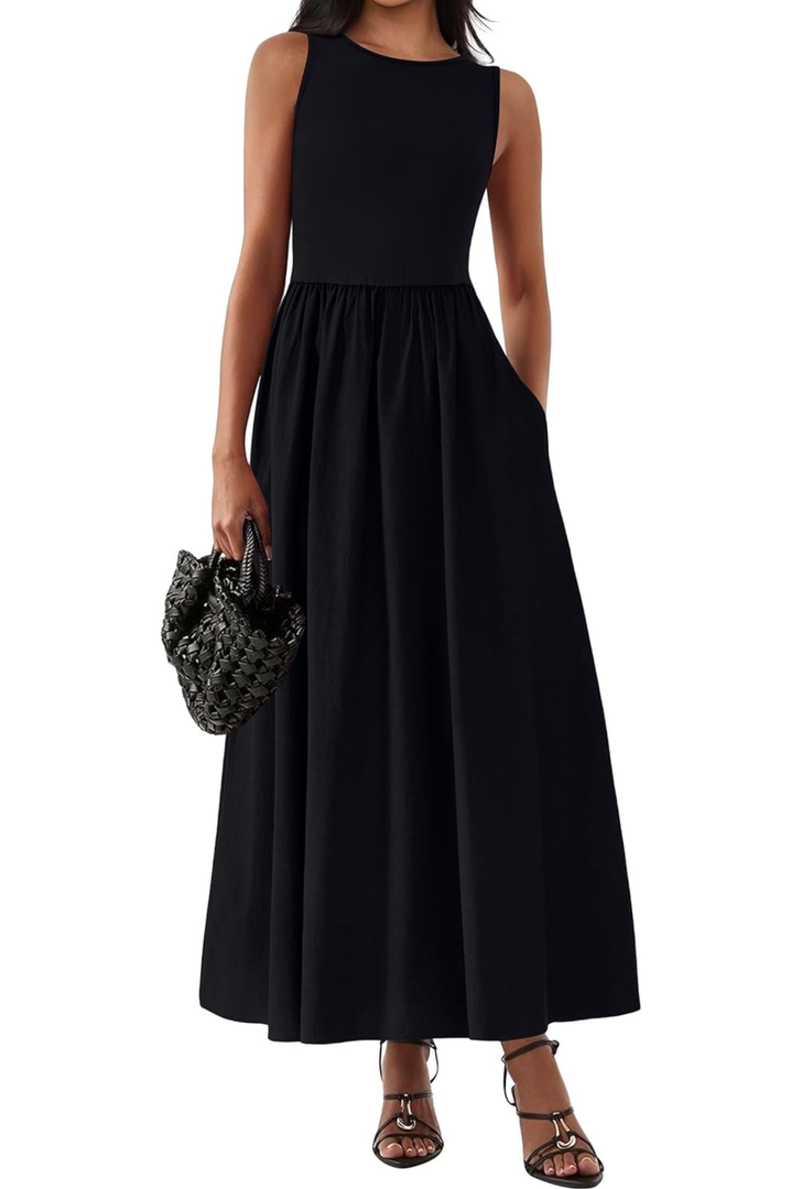KIRUNDO Summe Sleeveless Maxi Dresses for Women 2026 Spring Wedding Guest A Line Tank Elegant Flowy Beach Long Sundress (XXL, Black)