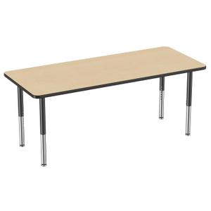 Factory Direct Partners FDP 30" x 72" Rectangle Thermofused Classroom Activity Table with Mobile Super Legs with Casters and Glides, Adjustable Height 19"-30" - Maple/Black, 12070-MPBK