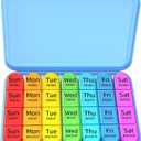Odaro Weekly Pill Organizer 4 Times a Day, Daily Pill Box 7 Day, Large Travel Pill Case with 28 Compartment to Hold Medicine, Vitamin and Supplement - Blue Case