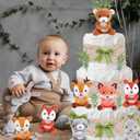 23 Pcs Diaper Cake Kit Woodland Creature Animals Party Diaper Cake Decor Mini Stuffed Forest Animals Jungle Animal Baby Shower Diaper Cake for Birthday Party Supplies Table Centerpiece Decoration