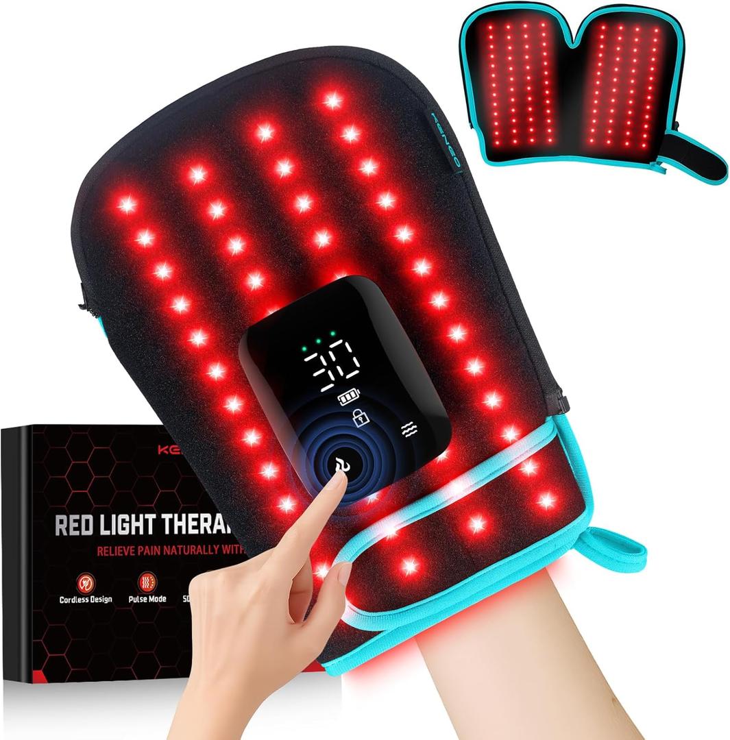 Red Light Therapy Gloves for Hands, 100LEDs Red & Near-Infrared, Dual Wavelength 660nm & 850nm, 5 Modes, Wireless, Rechargeable 5000mAh Battery, for Hand & Wrist Treatment (Blue) (Black)