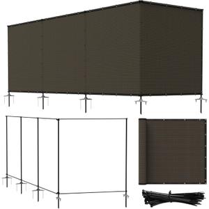 Bynbbur 5'x24' Outdoor Privacy Screen Freestanding with Iron Poles and Stakes, Temporary Dog Fencing, Backyard Divider, Metal Garden Fence for Pool Patio Barrier Border, Brown