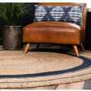 Natural Jute Rug Hand Braided Round Area Rug Handmade Rug for Home Decor (4 Feet Round (48 x 48 Inches), Beige + Black Line)