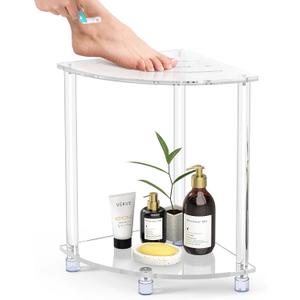 Corner Shower Stool, Clear Acrylic Shower Bench for Shaving Legs, Bath Seating, Towel Storage, Waterproof Heavy Duty Non-Slip Modern Triangle Shower Foot Rest