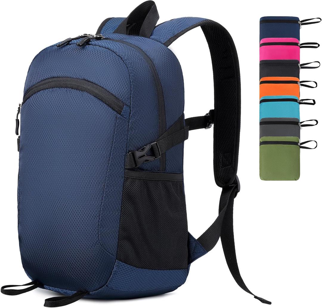 Lightweight Hiking Backpack 30L Packable Foldable Daypack Collapsible Travel Bag Water-Resistant for Women Men (Navy Blue), Large