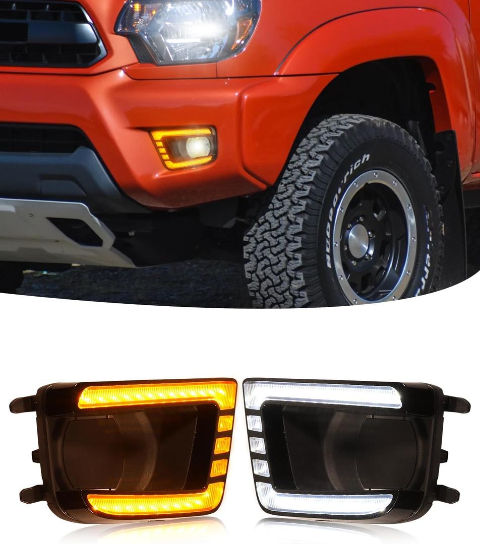 LED Fog Lights Bezel Assemblies for 2012-2015 Toyota Tacoma DRL Amber Turn Signal Fog Lamps Cover Toyota Tacoma Accessories