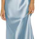 Summer Satin Spaghetti Strap Cowl Neck Backless Midi Dresses for Women Elegant Tie Low Back Ruched Cocktail Dress (X-Small, Blue)