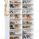 HOMICKER Shoe Rack Organizer, 32 Pair Shoe Storage Cabinet with Door Expandable Plastic Shoe Shelves for Closet,Entryway,Hallway,Bedroom (Transparent Door-white)