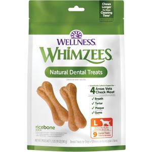 Whimzees Wellness Ricebone Dog Dental Treats, Large Size, (9 Count) (EXP 02/25/28)