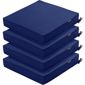Outdoor Chair Cushions 16 x 17 Inch, Set of 4, Water Resistant Patio Chair Cushions with Tie 3 Year Color Fastness Thick Outdoor Seat Cushion for Garden Lawn Patio Furniture Navy