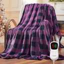 Homemate Electric Blanket Heated Throw - 50x60 Ultra Soft Cozy Flannel Heating Blanket with 10 Fast Heat Levels 8 Hours Auto Off Over-Heated Protection ETL Certification Keep Warm in Home Office (Purple-black)
