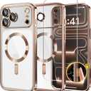 GolbinBox Magnetic Case for iPhone 17 Pro with Screen Protector, [Compatible with MagSafe][Camera Protection][16FT Military Protection] Slim Shockproof Plating Phone Case for 17 Pro,Rose Gold/Clear