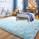 YJ.GWL Area Rugs for Living Room Bedroom, 5x8 Machine Washable Large Light Blue Carpet, Soft Fluffy Shaggy Thick Big Shag Indoor Floor Rug for Kids Boy and Girls Room Dorm Home Decor Aesthetic