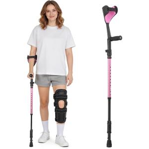 Ergonomic Forearm Crutches Spring Assist Crutches for Adults,Comfortable and Height Adjustable Arm Crutches Forearm with Anti-Slip Base,Walking Crutches with Cuffs, Not a Pair (Pink)