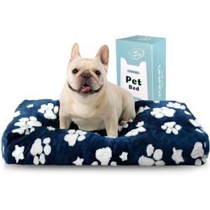 Dog Beds for Small Medium Dogs, Cute Thick Dog Bed for Crate Kennel, Fluffy Pet Bed with Removable Washable Cover and Anti-Slip Bottom, 30"x 20", Navy Paw