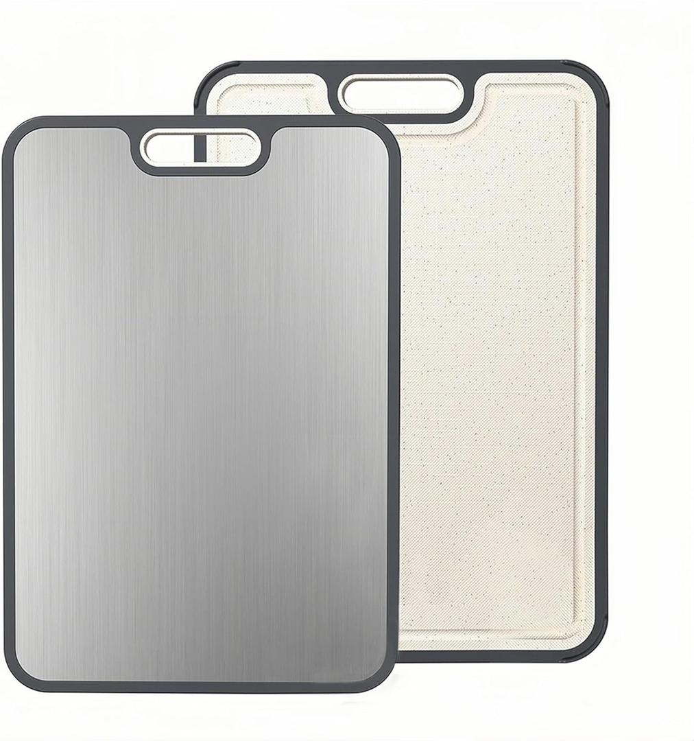 Titanium Cutting Board for Kitchen, 2-in-1 Double-Sided with Food Grade Pure Titanium & Wheat Straw PP, Easy to Clean, Large Size 16 x 11