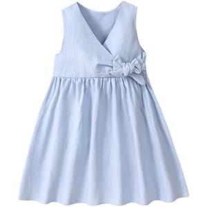 TIMOGG Toddler Girl Dress Summer Sleeveless Linen Cotton Dress Bow Kids Casual Dresses Clothes 100