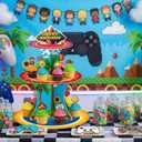 2 x Blue Speed Racer Cupcake Stand, 3 Tier Dessert Holder for Gamer Party Supplies, Fast Track Adventure Golden Ring Theme Birthday Decorations for Boys Girls Kids (Adventure Style)