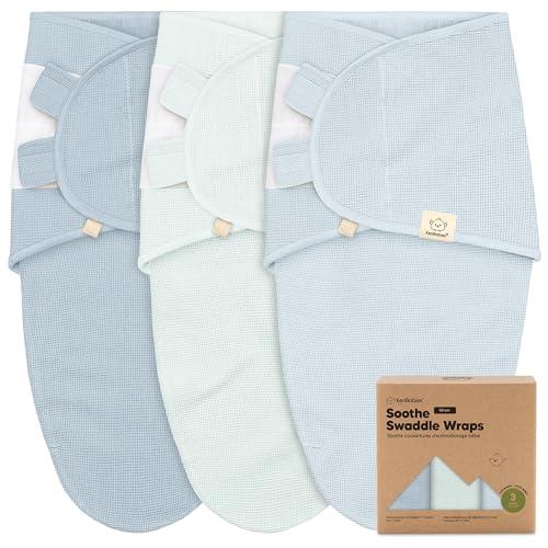 3-Pack Organic Swaddles for Newborns, Baby Sleep Sacks 0-3 Months - Baby Swaddle Wrap, Newborn Wearable Blanket, Infant Sleep Sack for Girls, Boys, Soft & Snug, Large Hook & Loop Closure (Glacier)