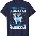 Feed Your Llamakah It's Time For Hanukkah Llama Chanukah T-Shirt(2XL, Navy Blue)