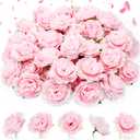 Thiccywoov 50 Pcs Artificial Flowers, 3.2 Inches Silk Rose Head Flowers Fake No Stem for Wedding Bridal Bouquet Home Floral Decor DIY Centerpieces Arrangements Party Tables Decoration(Light Pink)
