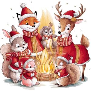 Family Vibrant Cartoon Wall Decal Decoration Cute Happy Animals Christmas Costume Fun Happy Bonfire Holiday Gift Lasts Years and Easily Removable - Size: 40 in(W) x 36 in(H)