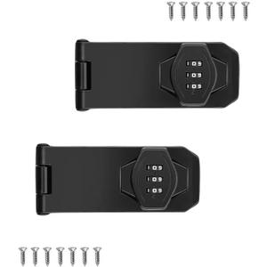 Password Rotary Hasp Locks, 2 Pack Door Security Slide Latch Lock,Black Digit Combination Lock for Small Doors, Cabinets, Barn Door, Bathroom, Outdoor, Garage, Garden (4 Inch)