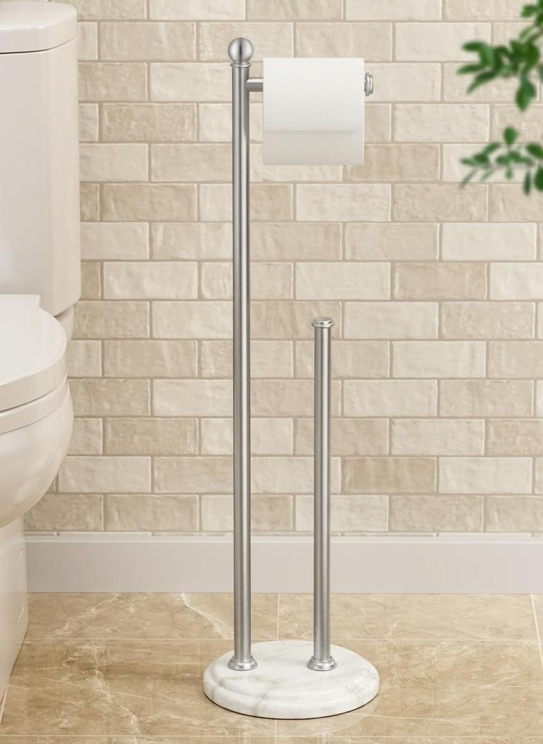 KES 29" H Anti-Wobble Toilet Paper Holder Stand with 3X Weighted Marble Base, 18/8 Stainless Steel Free Standing Toilet Paper Holder with Storage for 5 Rolls, Vintage Brushed Finished, BPH236-2