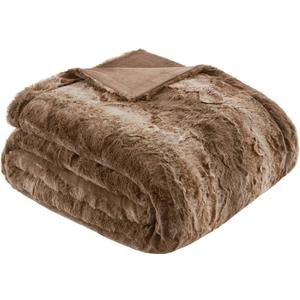 Madison Park Zuri Soft Plush Luxury Oversized Faux Fur Throw Animal Stripes Design, Faux Mink On The Reverse, Modern All Seasons Blanket for Bed, Sofa Couch, Office, Tan, 60x70"