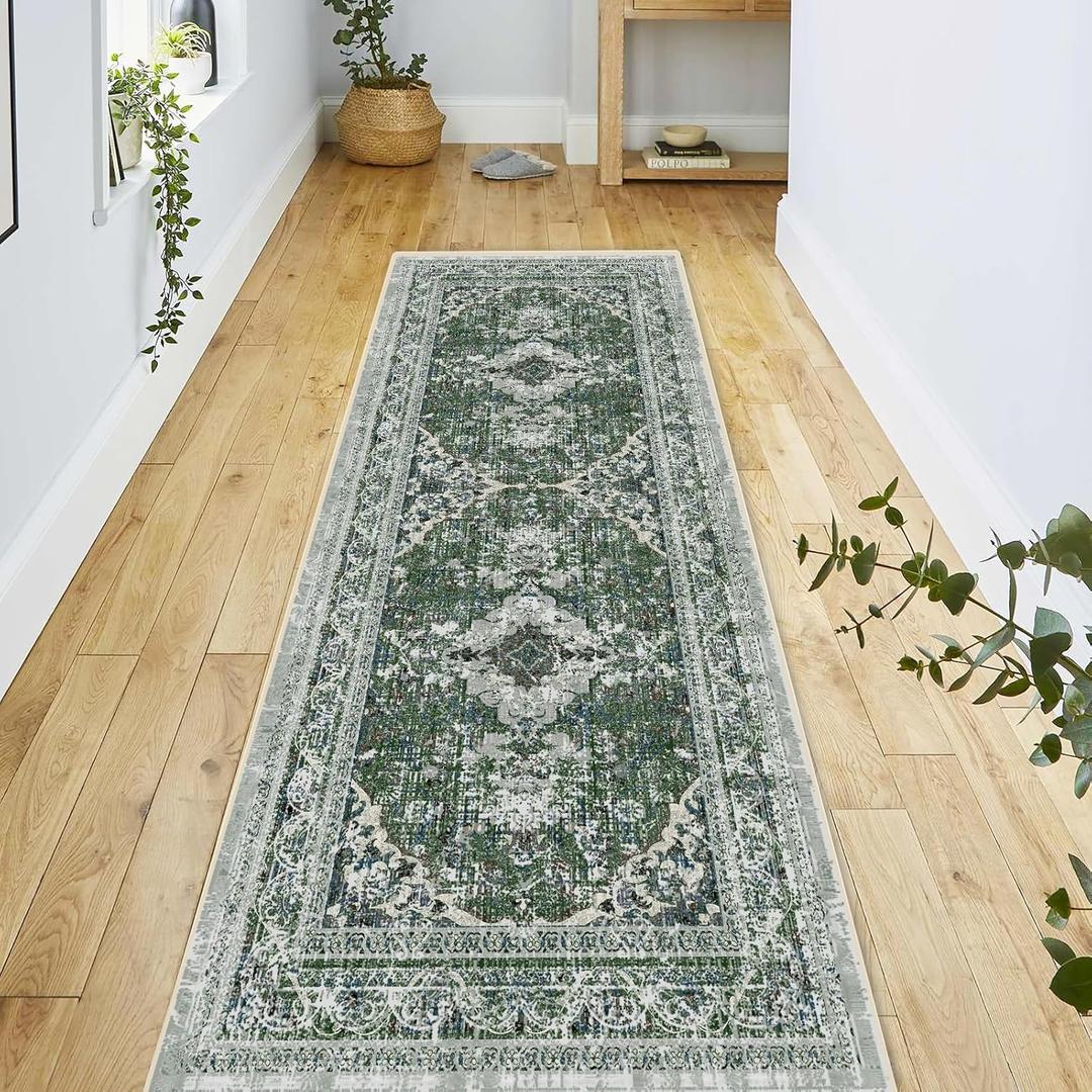 Hallway Runner 2x6 Dark Green Kitchen Rugs Non Slip Washable Carpet for Living Room Bedroom