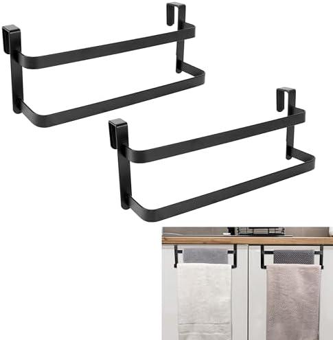 RedCall 2 Pack Towel Holder for Kitchen Cabinet,Two-Tier Kitchen Towel Rack,Steel Over Cabinet Door Towel Bar,Double Towel Bar Rack for Bathroom Cupboard,Holds Hand/Dish Towels & Washcloths