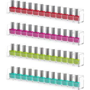 Cerpourt 4 Pack Nail Polish Rack Wall Mounted Shelf, Clear Acrylic Nail Polish Organizer Display,Clear Nail Polish Wall Rack Nail Supplies for Nail Techs