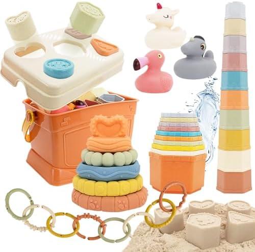 BYFWH Shape Sorters Baby Toys 5 in 1 Montessori Toy for 6-48 Months Stacking Cups,Rings Toy Links,Soft Stacking Rings,Blocks Set,Soft Animals Toys Shape Sorters for Toddlers 1-3