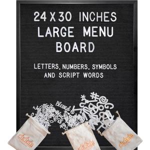 Black Large Letter Board, 24x30 Inch, Felt Menu Display with Letters (Black Felt Black Frame)