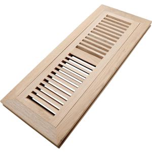 Oak Floor Register for 4x14 Inch Duct Holes - Flush Mount Floor Vent with Metal Damper - White Wooden Vent Covers for Home Floor - 0.8 Inch Thickness - Unfinished