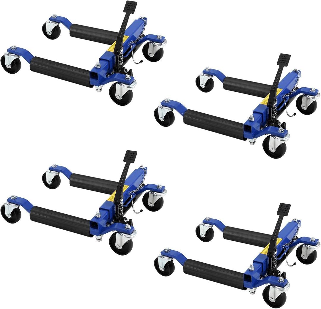 Hydraulic Wheel Dolly Set of 4, 6000LBS Heavy Duty Car Tire Dolly with Foot Pedal Jack, 1500LB Capacity per Dolly, 360 Swivel Casters, Wide Tire Width Compatible up to 12" for Auto Repair, Trucks, SU