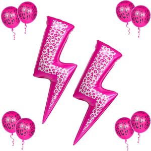 Pink Cheetah Print Lighting Bolt Foil Balloons Leopard Print Girls Spa Theme Balloons Decor for Early 2000s Wild One Birthday Baby Shower Bachelorette Ladies Girls Night Party Decorations