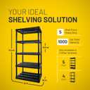 Plano 5-Shelf Extra Heavy Duty Plastic Storage Shelves, 72.5 x 36 x 24, 1000lb Capacity, Pantry, Office, Closet and Garage Shelves, Easy to Assemble, Durable Plastic Shelving Unit