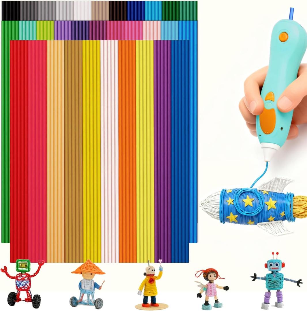 32 Colors PCL 2.5mm 3D Pen Filament Refill Compatible with 3Doodler Start+, Low Temperature Filament, 15 cm x 5 pcs Total 2400cm, Safe & Easy-Use Refill 160Pcs