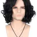 VGbeaty Adult Men Black Short Curly Wig Halloween Cosplay Costume Party Wig (Medium-length Black)