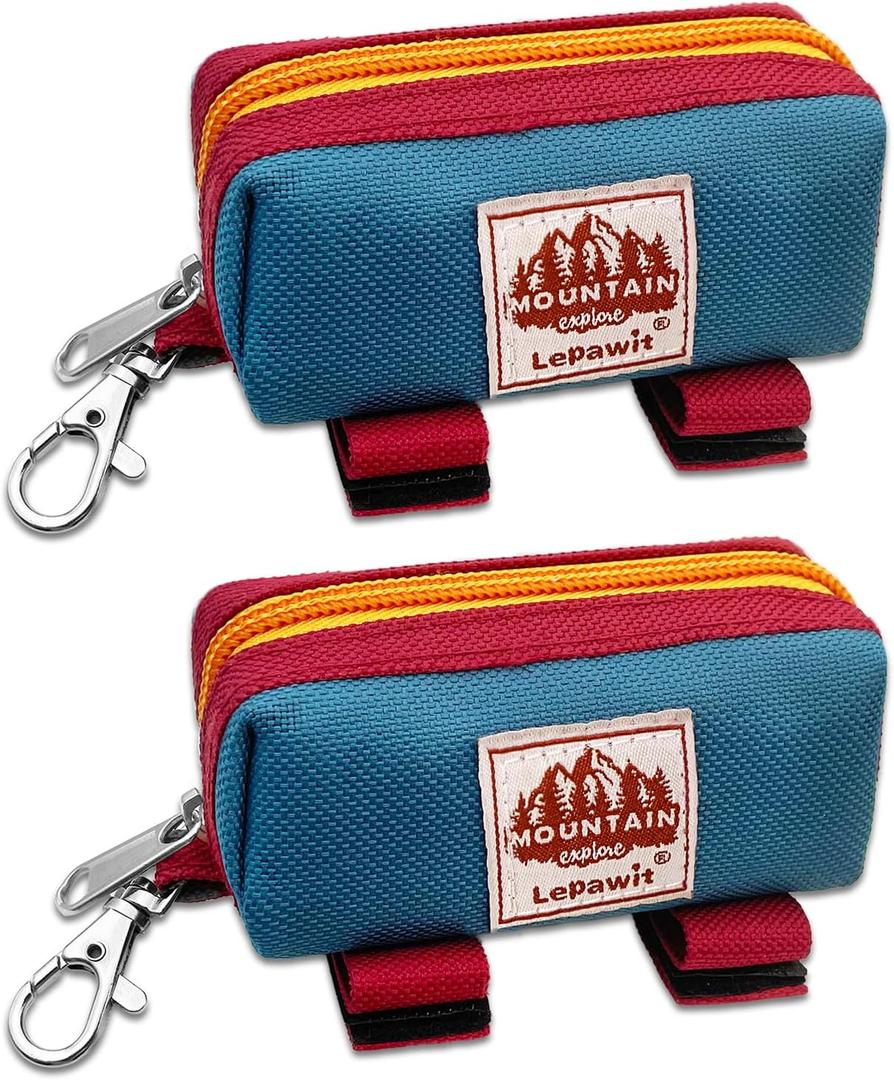 Dog Poop Bag Holder Zippered Pouch, Portable Dog Poop Bag Dispenser with 1 Metal Clip, Fashion Color Matching Canvas Waste Bag Holder for Leashes - 2pack