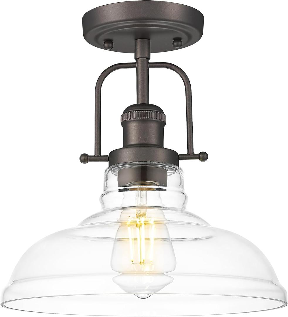 FEMILA Flush Mount Ceiling Light Fixture, 11" Farmhouse Semi Flush Kitchen & Bedroom Ceiling Light, Oil Rubbed Bronze with Clear Glass Shade, Rustic Industrial Lighting, 4FY09-F ORB