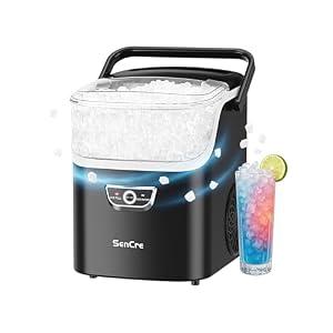 Nugget Ice Maker with Handle, 40lbs/Day Countertop Ice Maker Ready in 5 Mins, Soft Sonic Ice, Auto-Cleaning Ice Makers Portable Ice Machine for Home Kitchen Office Party & Large Families