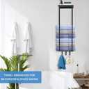 HOTNIU Towel Rack Wall Mounted Bathroom Towel Holder for Rolled Towels Upgraded Black Metal Towel Storage Organizer with Shelf and Removeable Hook