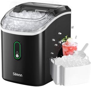 Silonn Nugget Ice Maker Countertop, Portable Pellet Ice Machine with Self-Cleaning Function, Sonic Ice Maker Produces 33lbs of Chewable Ice in 24 Hours, Ideal for Home Kitchen and Office, Black