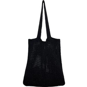 WantGor Crochet Bags, Beach Mesh Tote Bag Womens Shoulder Shopping Handbag Casual Travel Totes Bag Foldable Hobo Bags (Black)