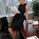 ZESICA Women's Summer Sleeveless Mini Dress 2026 Crewneck A Line Knit Pleated Swing Business Casual Work Party Short Dresses (Black, Large)