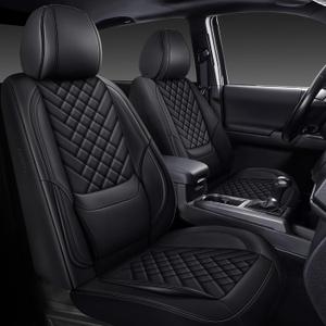 Tacoma Seat Covers Full Set 2016-2023, Leather Pickup Truck Seat Covers with Lumbar Support Custom Fit for Toyota Tacoma Double/Crew Cab SR SR5 TRD Sport TRD Off-Road TRD Pro(Black)