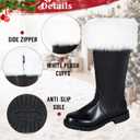 Men's Black Santa Claus Boots-Premium Faux Leather Wide Calf Santa Combat Shoes Adult Men with Non-Slip Sole, Christmas Footwear for Halloween Parties & Cosplay (9- 9.5)